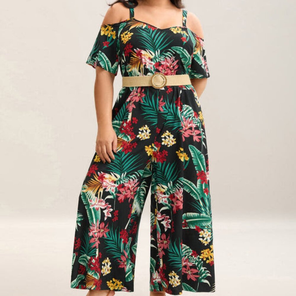 Bloomchic Large Floral Pattern Pockets Jumpsuit - NWOT - Black / 14-16/1X